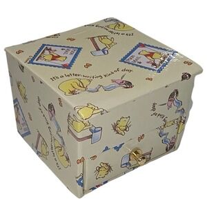 VTG Winnie the Pooh Stamp Box with Drawer Yellow Cartoon Character Collectible 5